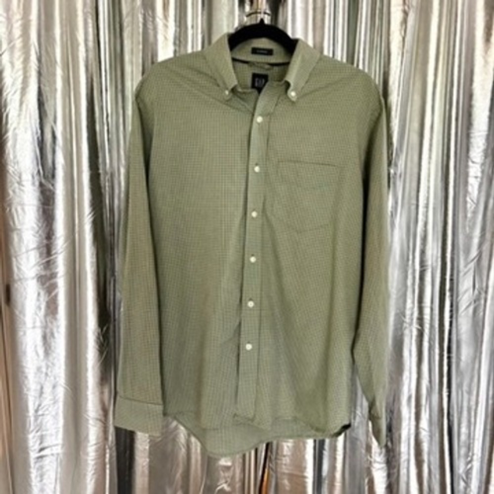 Gap Classic Fit Green Gingham Button-Down Shirt